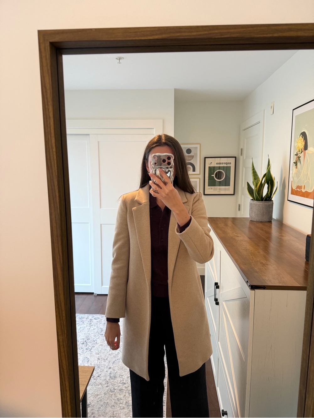 Ever New Women's Long Single-Breasted Coat in Camel Beige
